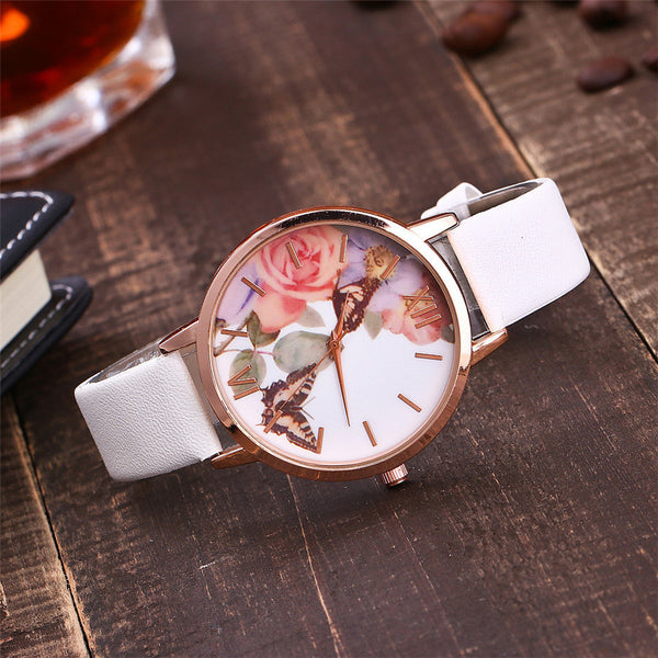 Women watches, Rose and butterfly watches (white)