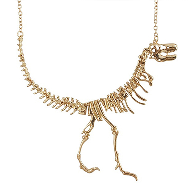 closer look on the dinosaur statement necklace
