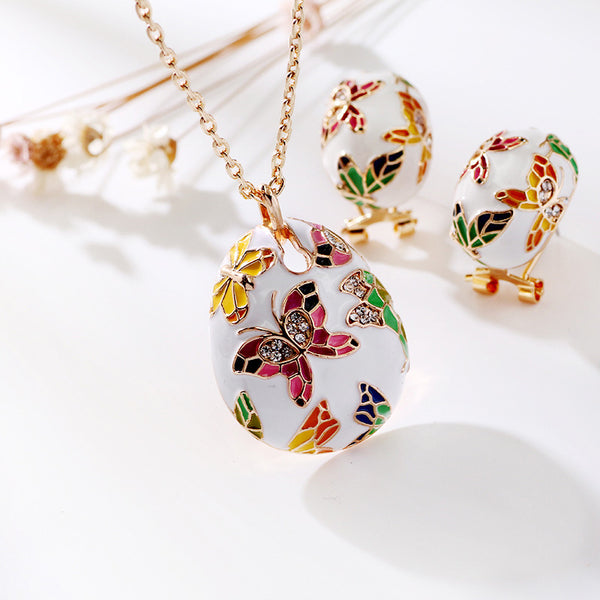 The Cloisonné Butterfly Earrings & Necklace Set