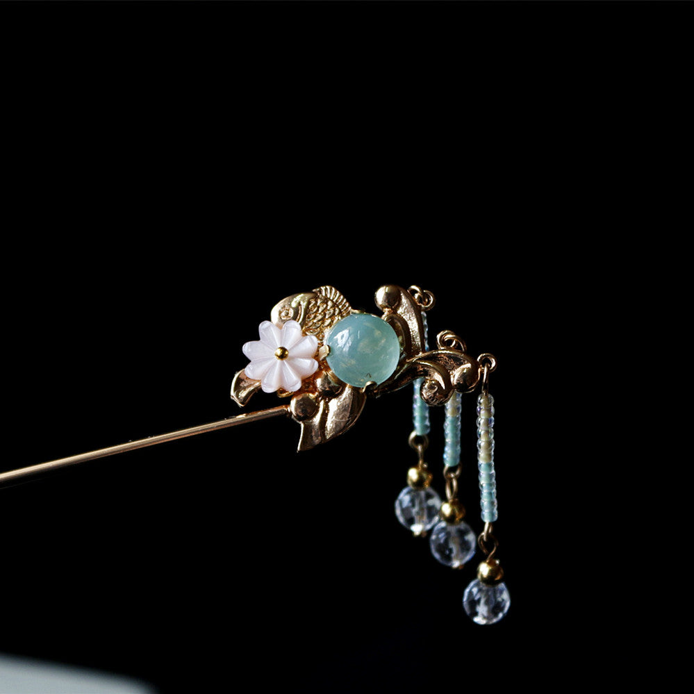 Chinese hair stick with crystal and glass beads