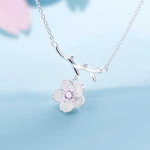 Dangling sakura flower necklace Sterling silver necklace for women Cheap neclace (Main view)