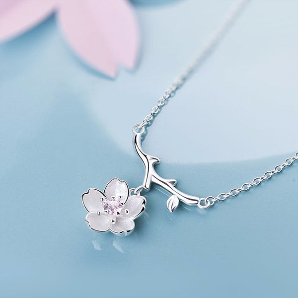 Dangling sakura flower necklace Sterling silver necklace for women Cheap neclace 2