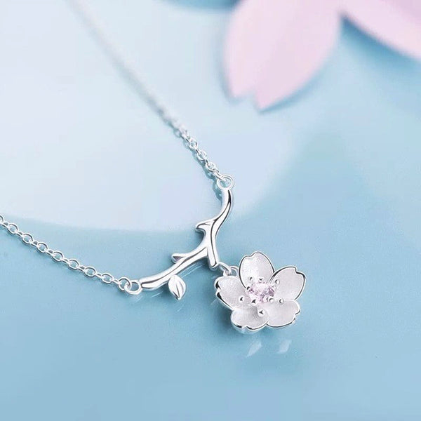 Dangling sakura flower necklace Sterling silver necklace for women Cheap neclace (side view)