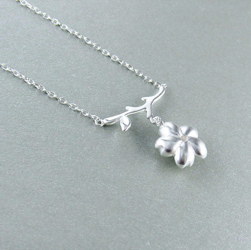 Dangling sakura flower necklace Sterling silver necklace for women Cheap neclace (back view)