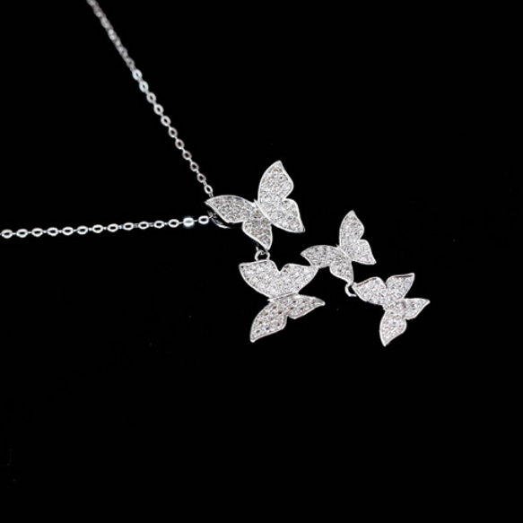 Garden Butterfly necklace Sterling silver necklace for women (pendant in black background)