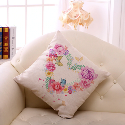 Garden dreams floral cushion covers Butterflies pillow case (heart)