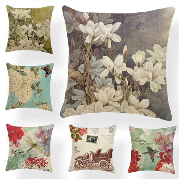 Dragonflies and Butterflies -- Vintage style floral cushion covers (all colors)