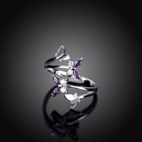 Rings for women Purple butterfly ring (silver color)