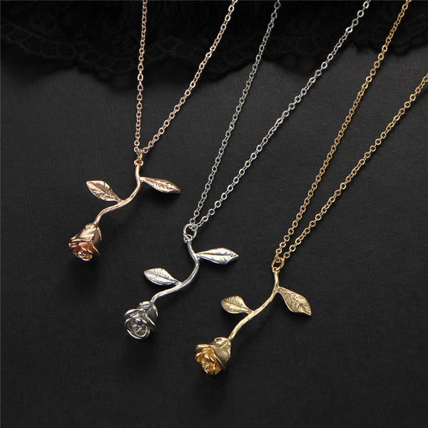 Rose necklace for women flower neclace charm necklace in 3 colors