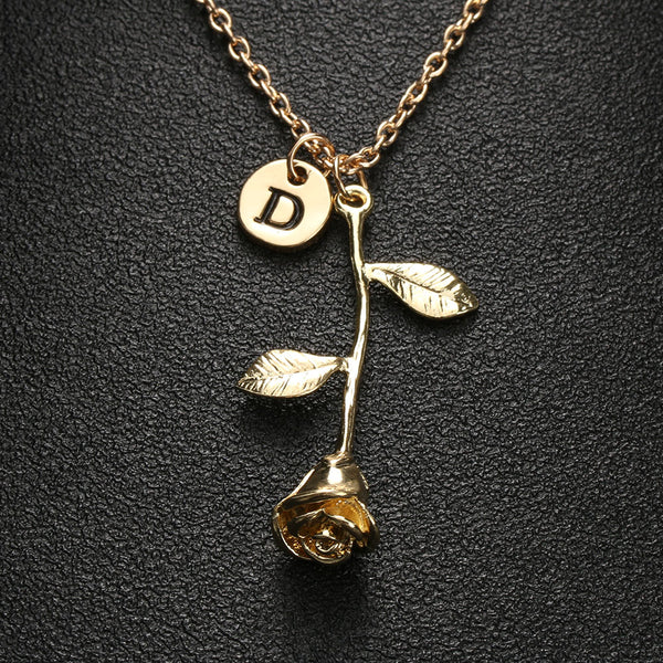 Letter D, "Beauty and the Beast" Rose necklace for women Flower neclace Charm necklace
