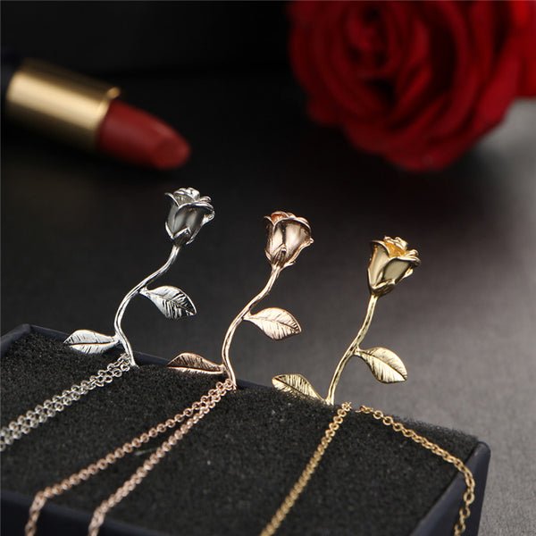 Close up view for Rose necklace for women flower neclace charm necklace