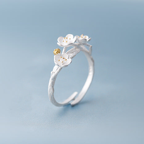 Sakura flower ring Sterling silver rings for women (right up view)