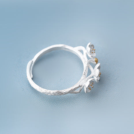 Sakura flower ring Sterling silver rings for women (top view)