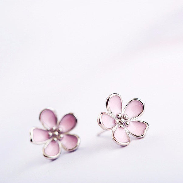 Sakura pink flower earrings Sterling silver stud earrings for women Cheap ear rings (main view)