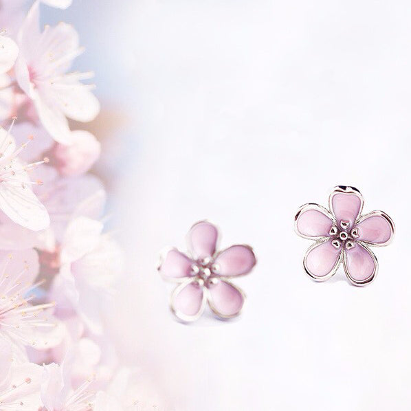 Sakura pink flower earrings Sterling silver stud earrings for women Cheap earring (Cute)