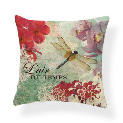 Dragonflies and Butterflies -- Vintage style floral cushion covers (main photo)