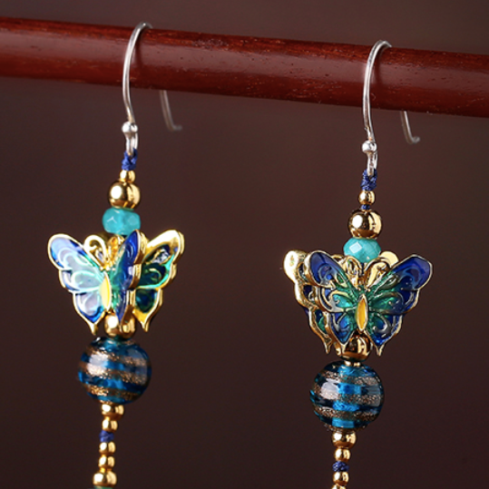 Cloisonné Butterfly Dangle Earrings