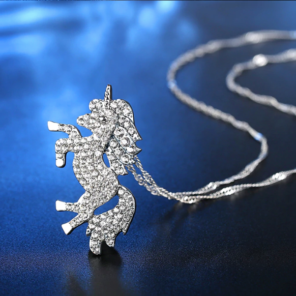 Silver unicorn charm necklace for women