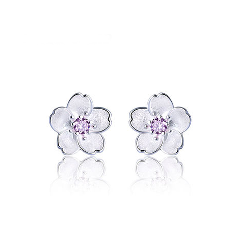 Shining sakura flower earrings Sterling silver stud earrings for women Cheap ear rings (main view)