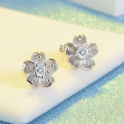 Snowy sakura flower earrings Sterling silver stud earrings for women Cheap earring (pic 2)
