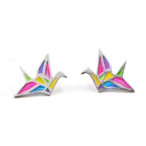 Stud earrings for women, made of 925 sterling silver, in the shape of Japanese paper crane