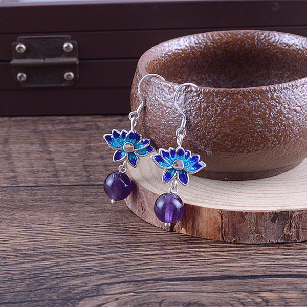 Amethyst Blue Lotus Earrings