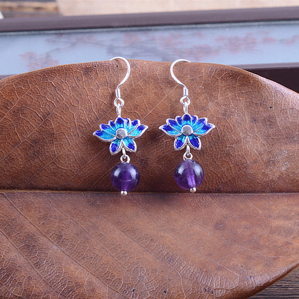 Amethyst Blue Lotus Earrings