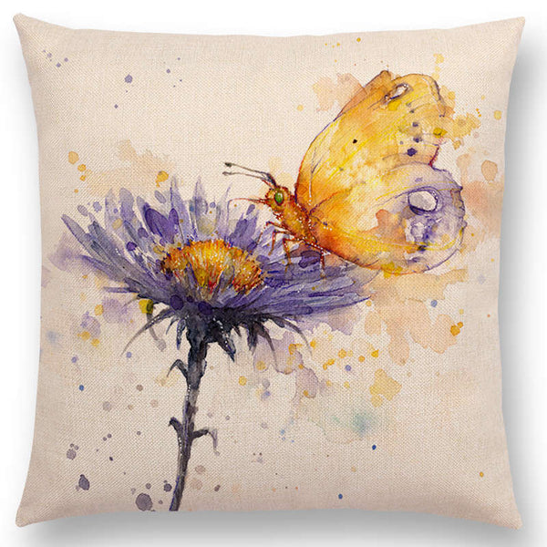 Watercolor Butterflies -- Floral cushion covers Pillow cases (butterfly and daisy)