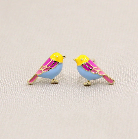 Cute bird stud earrings made of 925 sterling silver