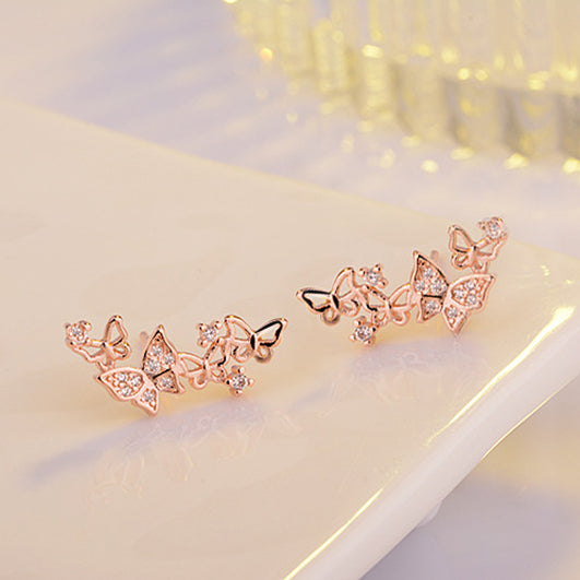 Butterfly earrings Stud earrings for women Stud earrings sterling silver Cheap ear ring  (rose gold side view)
