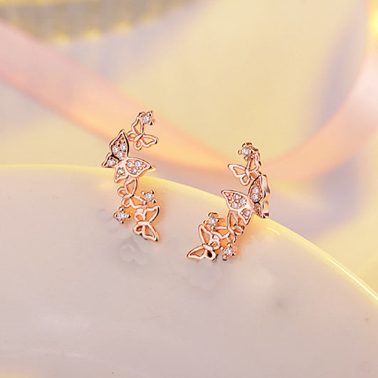Butterfly earrings Stud earrings for women Stud earrings sterling silver Cheap ear ring (rose gold front view)