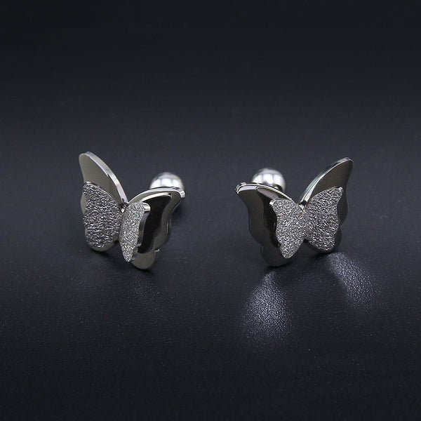 Butterfly earrings Stud earrings for women Cheap earring  (silver, side view)