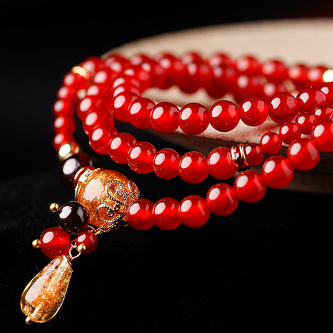 charm stack bracelet for women, with red agate and red garnet beads