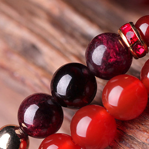 close up on the red garnet beads