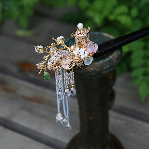 also known as kanzashi, this hair stick is splendidly decorated with glass beads and pearls
