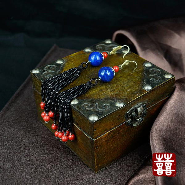 Women Earrings Jewelry Black Agate Red Blue Coral 12cm LONG tassels dangle NEW