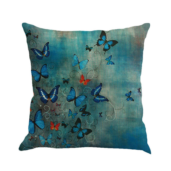 Butterfly Fantasies -- Linen floral cushion covers (blue butterfly fantasy)
