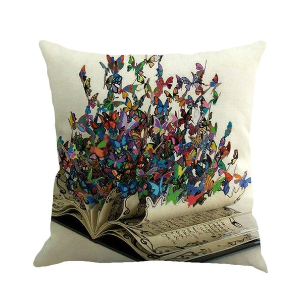 Butterfly Fantasies -- Linen floral cushion covers (butterflies and book)