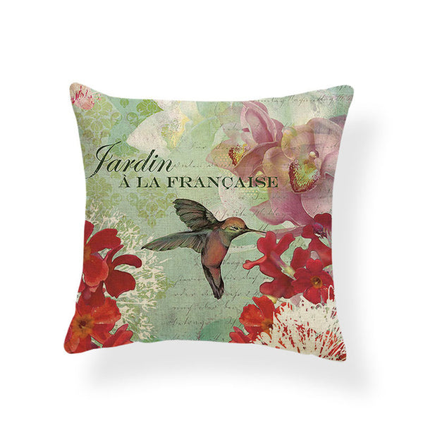 Dragonflies and Butterflies -- Vintage style floral cushion covers (hummingbird)