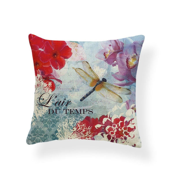 Dragonflies and Butterflies -- Vintage style floral cushion covers (dragonfly)