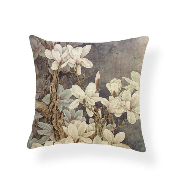 Dragonflies and Butterflies -- Vintage style floral cushion covers (magnolia)