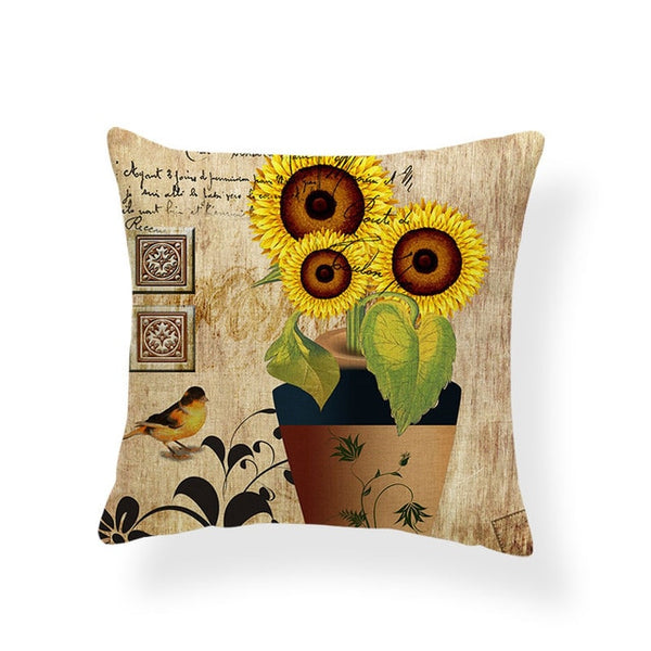 Dragonflies and Butterflies -- Vintage style floral cushion covers  (sunflowers)