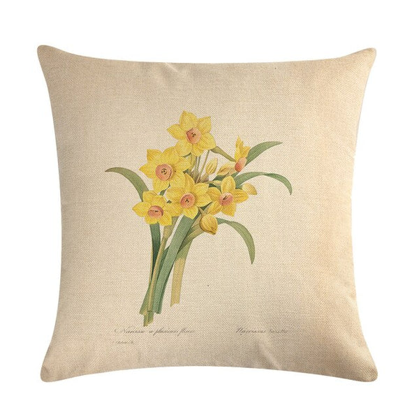 Vintage flowers Floral cushion covers Pillow case (daffodils)