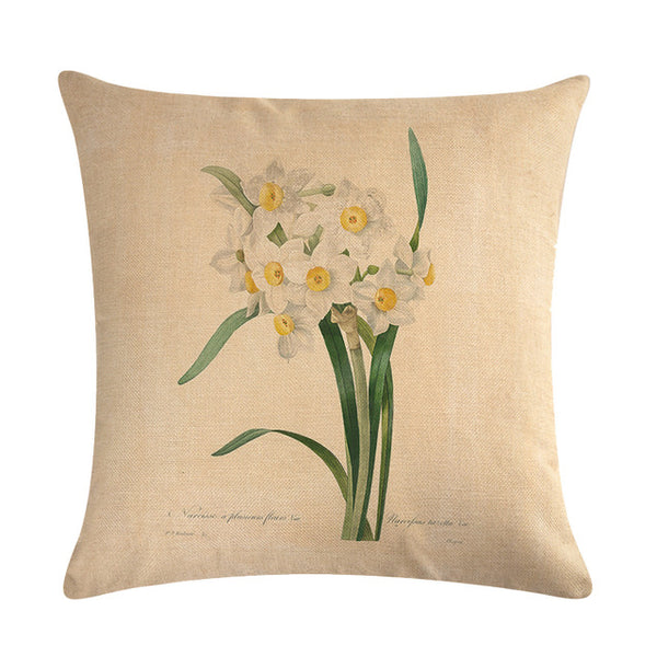 Vintage flowers Floral cushion covers Pillow case (white daffodils)