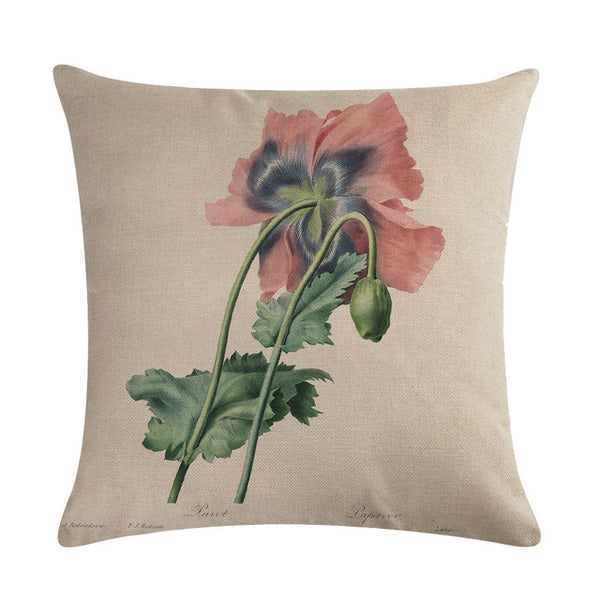 Vintage flowers Floral cushion covers Pillow case (red poppies)