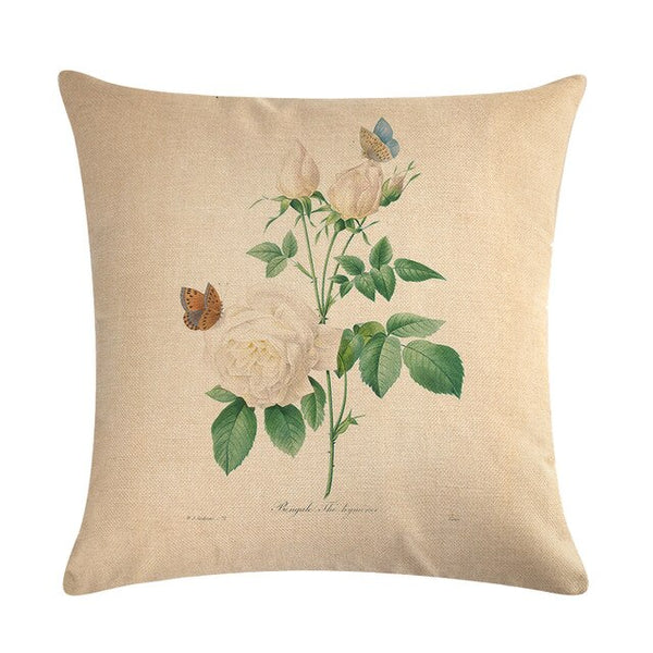 Vintage flowers Floral cushion covers Pillow case (white rose)