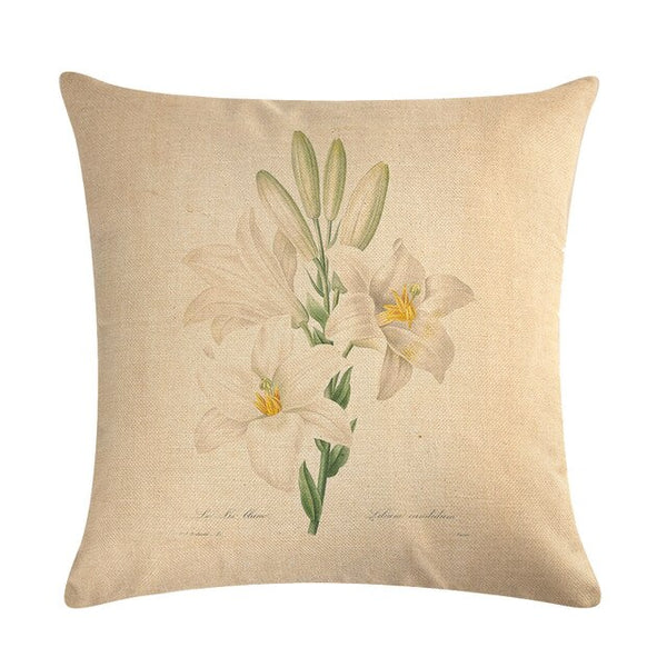 Vintage flowers Floral cushion covers Pillow case (white lily)