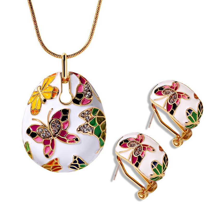 The Cloisonné Butterfly Earrings & Necklace Set
