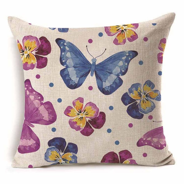 Blue and pink butterflies pillow cover