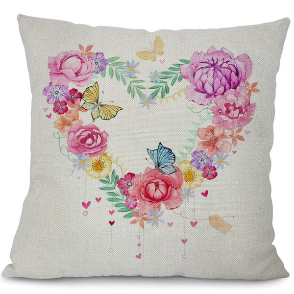 Garden dreams floral cushion covers Butterflies pillow case (the heart flower ring)